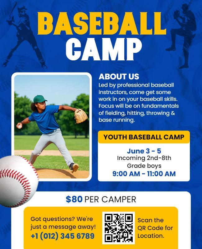 Summer Baseball Camp for Kids Flyer Template