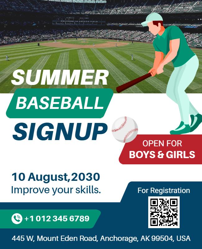 Summer Baseball Signup Event Flyer Template