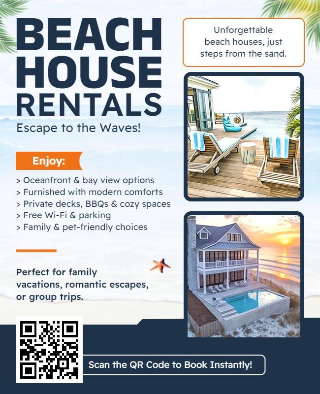 Summer Beach House Rental Marketing Flyer Template