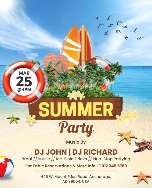 Summer Beach Party Celebration Flyer Template