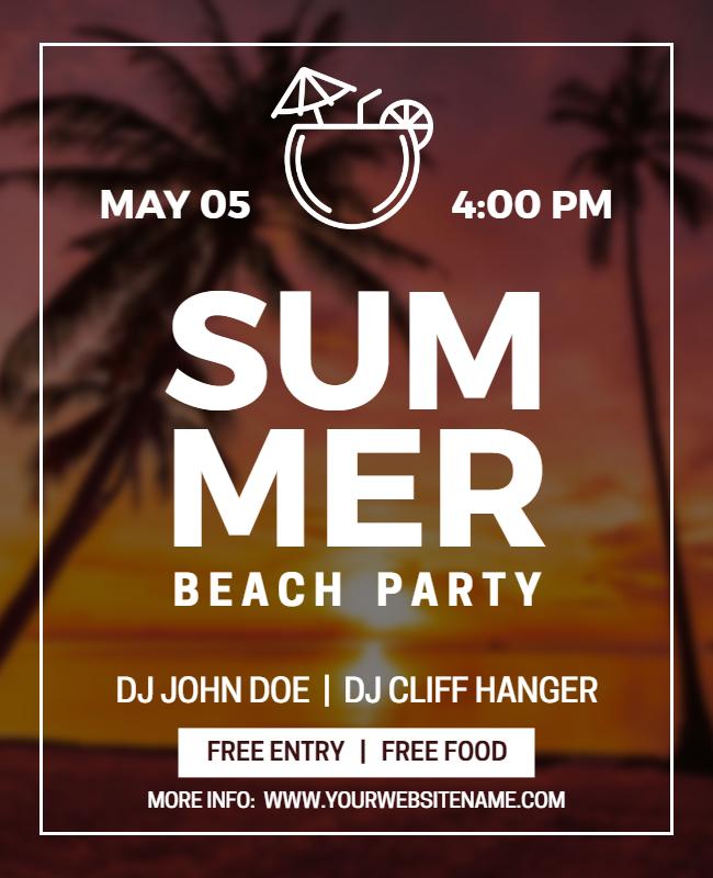 Summer Beach Party Sunset Landscape Flyer Template