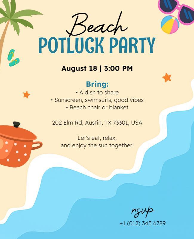 Summer Beach Potluck Party Flyer Template
