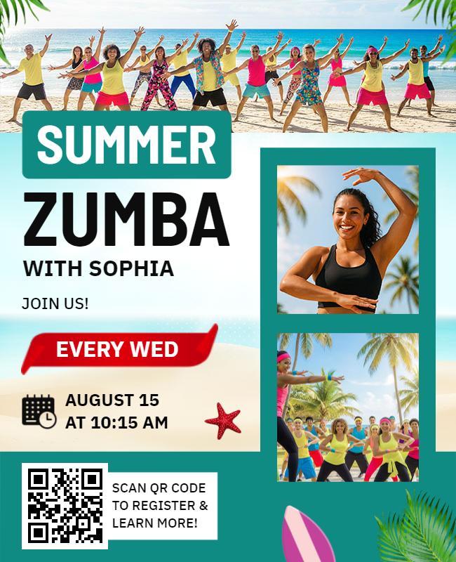 Summer Beach Zumba Class Flyer Template