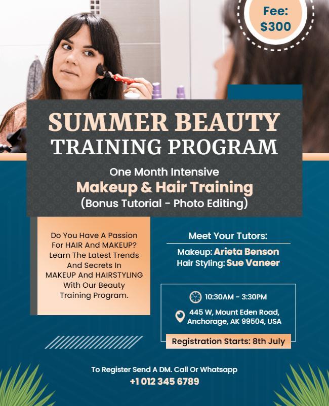 Summer Beauty Makeup Training Program Flyer Template