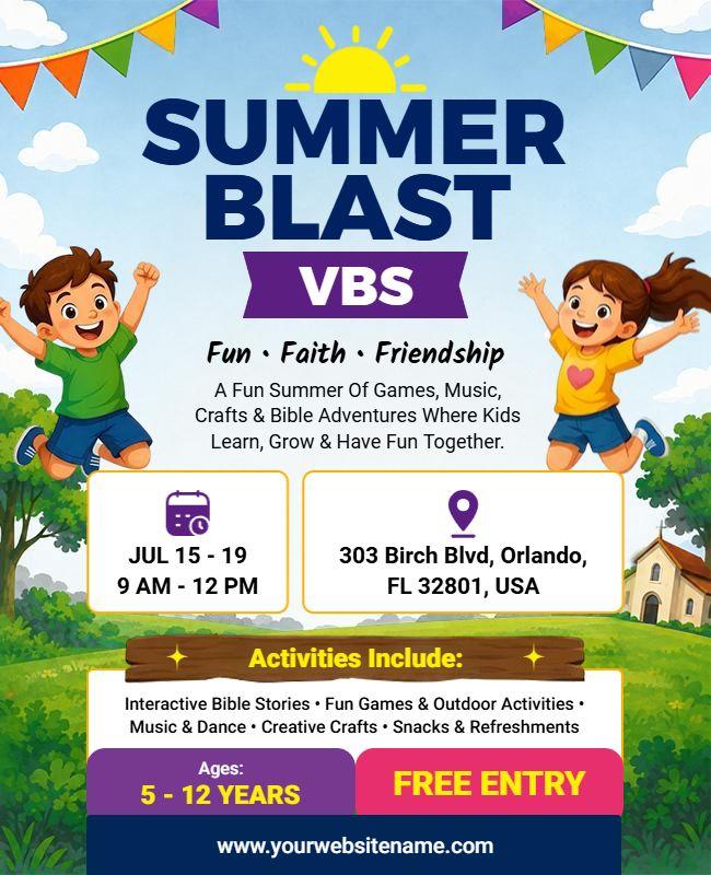 Summer Blast Vacation Bible School Flyer Template