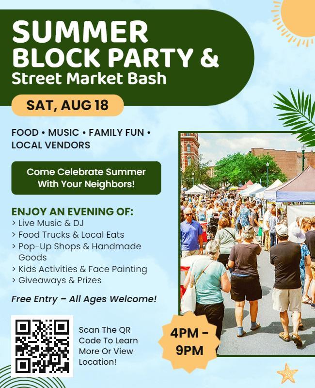 Summer Block Party and Street Market Bash Flyer Template