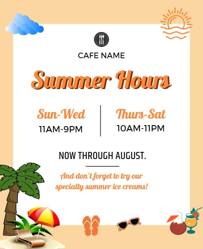 Summer Cafe Hours and Ice Cream Promotion Flyer Template