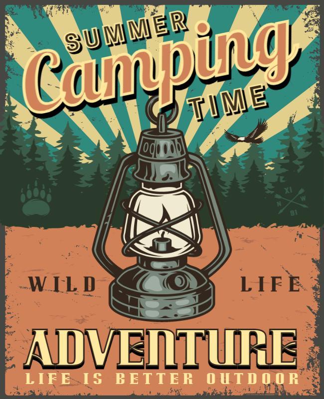 Retro Camping Adventure with Lantern and Nature Flyer Template