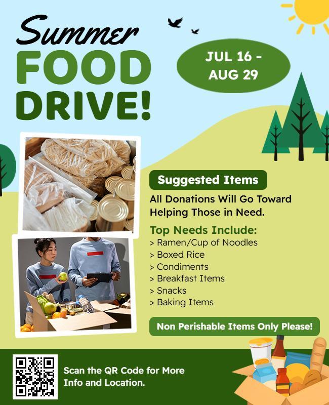 Summer Charity Food Drive with Suggested Items Flyer Template