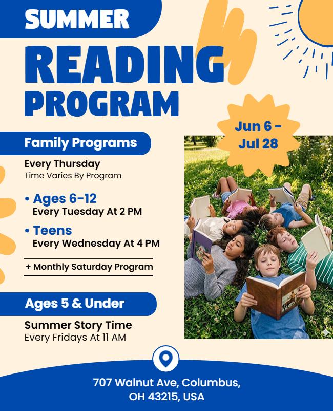 Summer Children's Reading Program Flyer Template