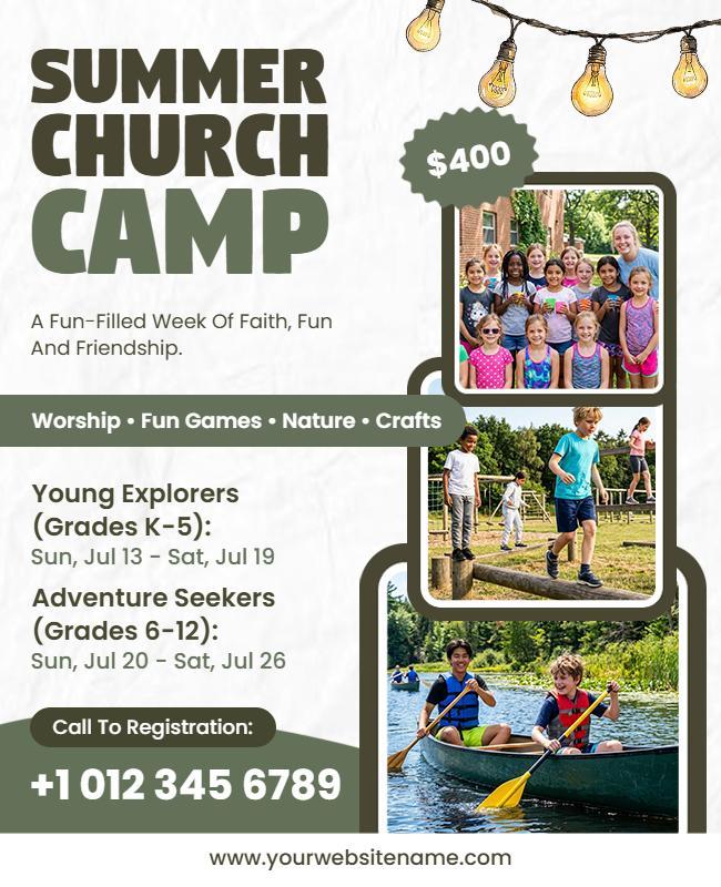 Summer Church Camp Activities Flyer Template