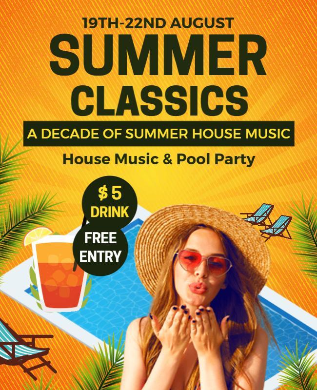 Summer Classics House Music Pool Party Flyer Template