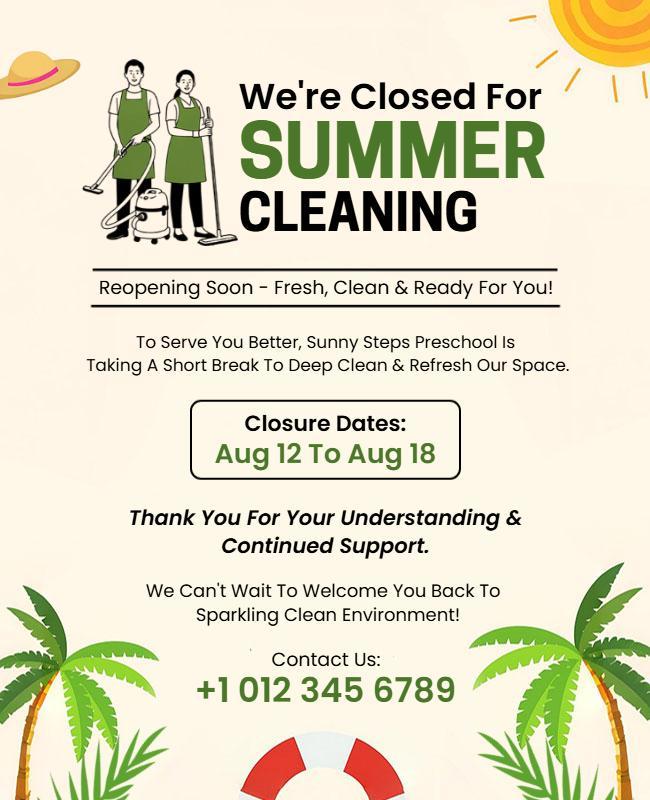 Summer Cleaning Closure Announcement Flyer Template