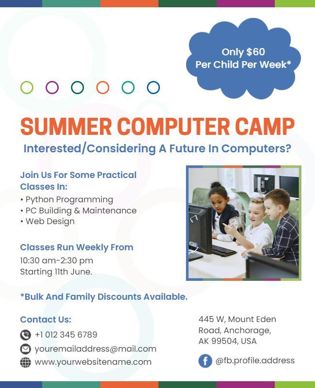 Summer Computer Camp Programming Classes Flyer Template