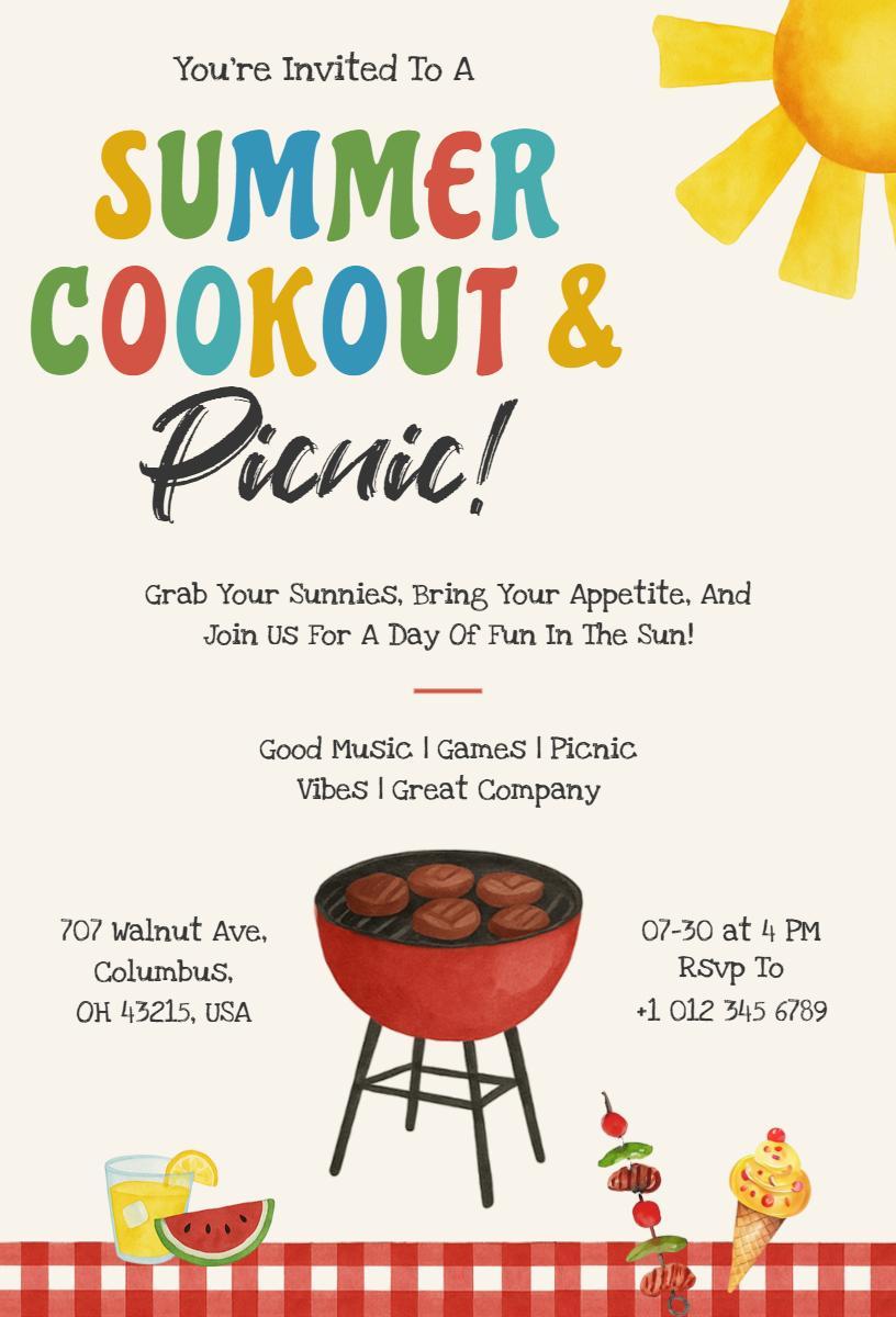 Summer Cookout Family Picnic Celebration Invitation Template