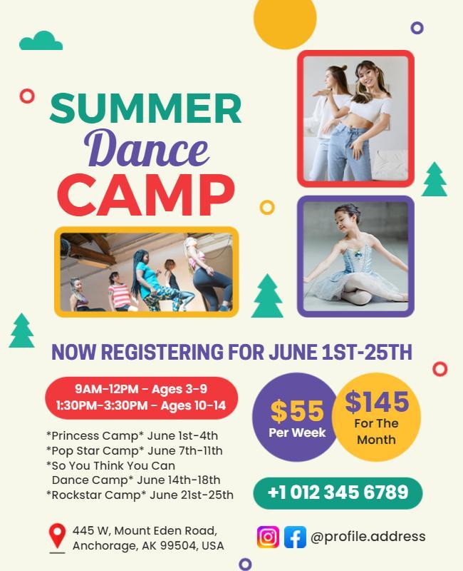 Summer Dance Camp Registration Flyer Template