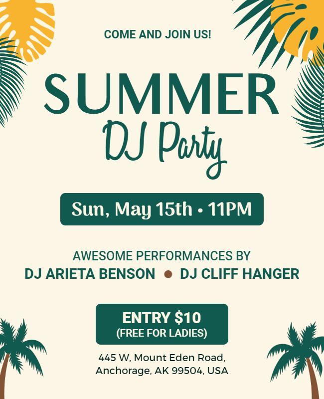 Summer Dj Party Event Announcement Flyer Template