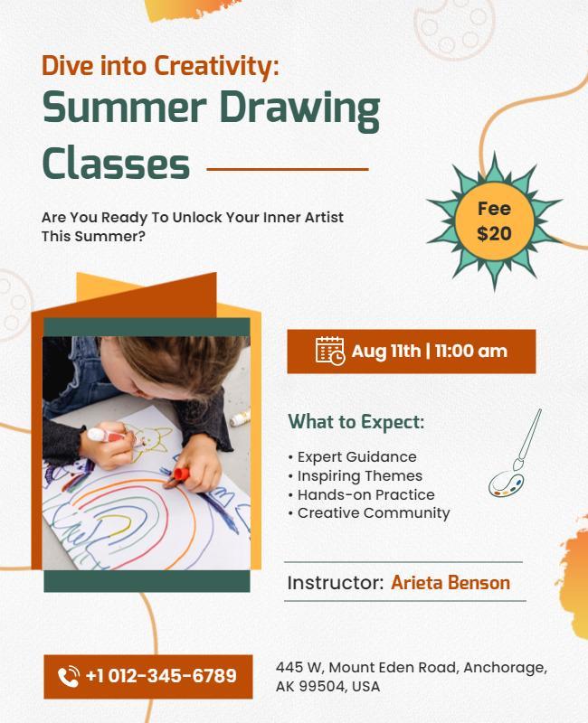 Summer Drawing Classes Event Flyer Template