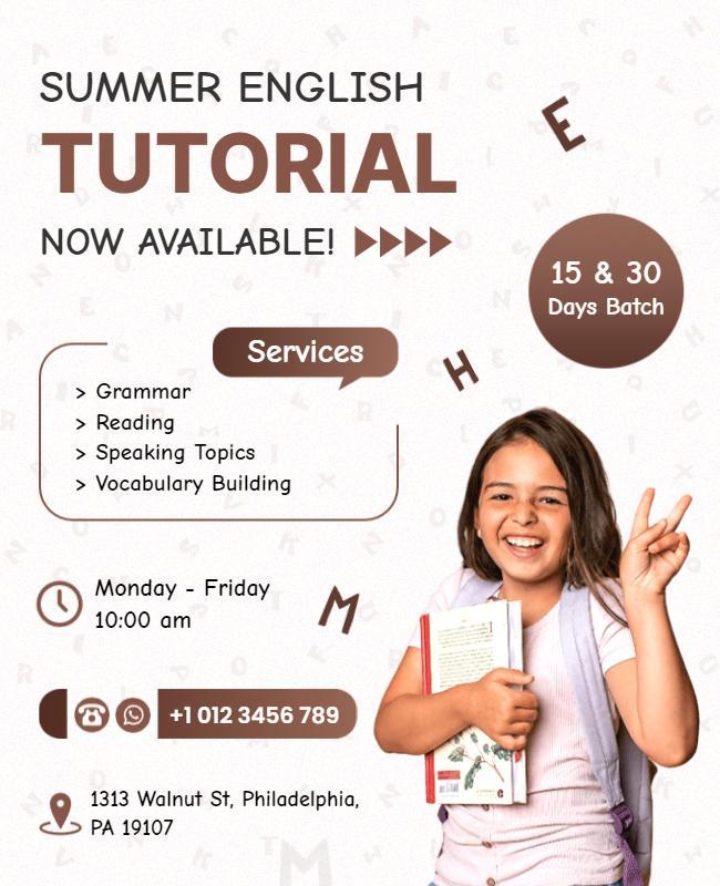 Summer English Tutorial Classes Flyer Template