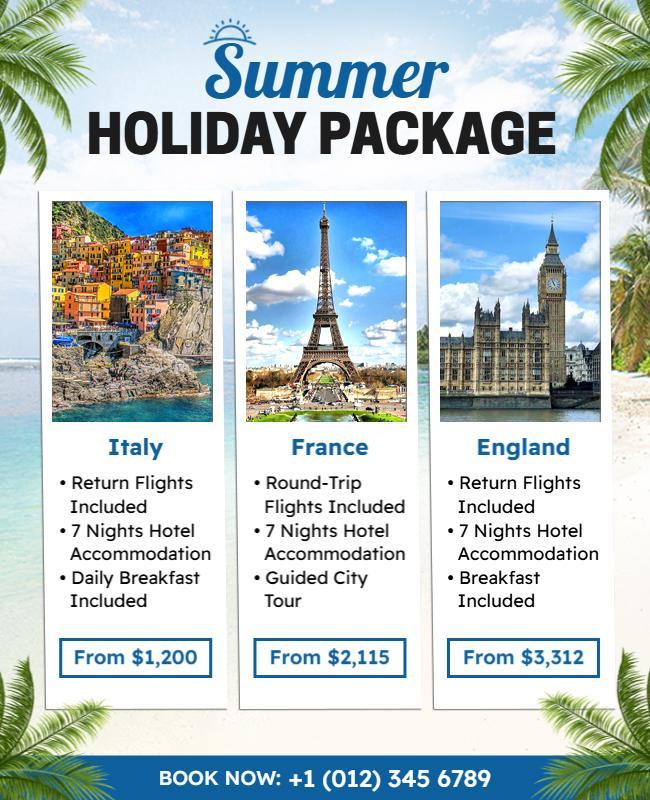 Summer Europe Travel Holiday Package Poster Template