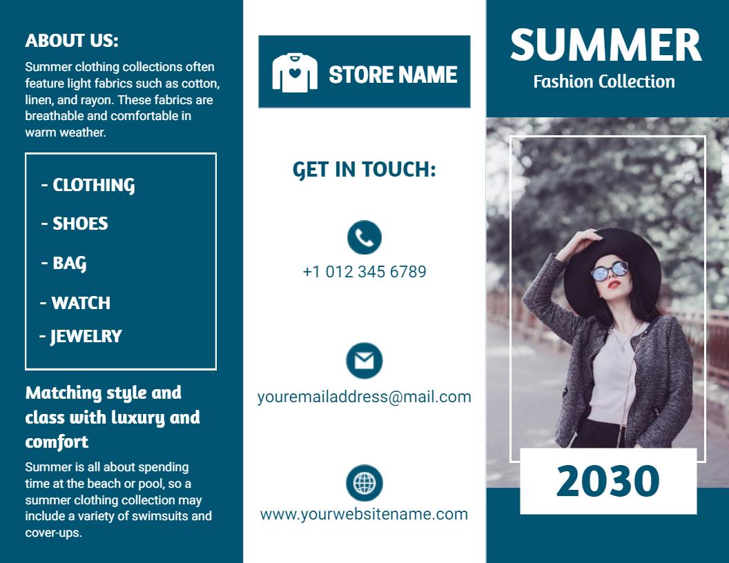 Summer Fashion Collection Clothing and Accessories Tri Fold Brochure Template
