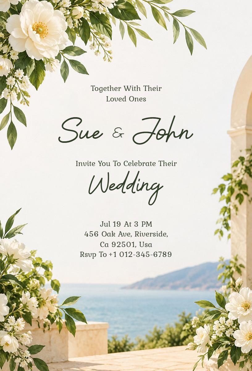 Summer Floral Beachfront Wedding Invitation Template