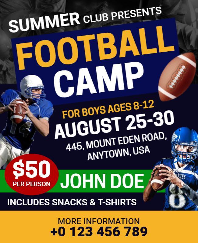 Summer Football Camp for Kids Flyer Template