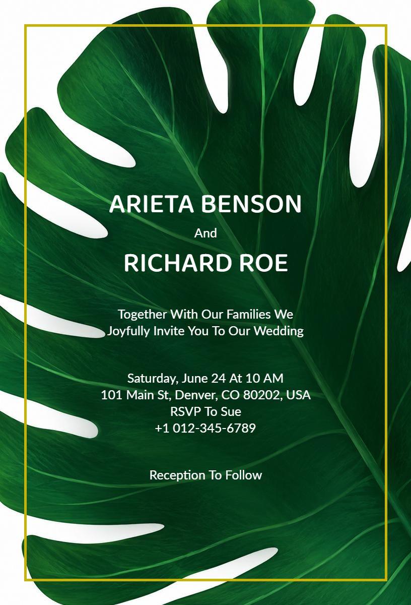 Summer Green Monstera Leaf Wedding Invitation Template