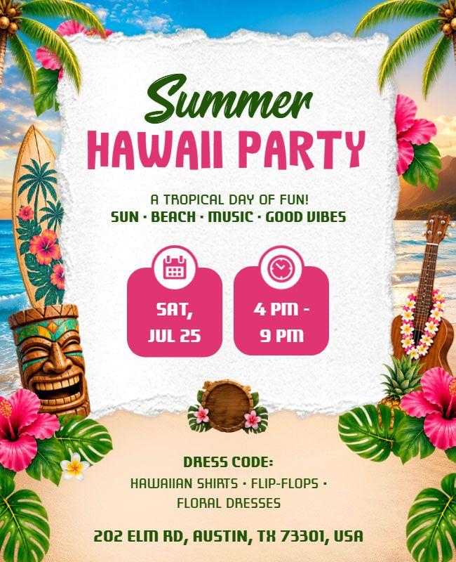 Summer Hawaii Beach Party Flyer Template