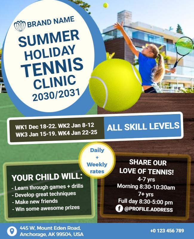 Summer Holiday Tennis Clinic Flyer Template