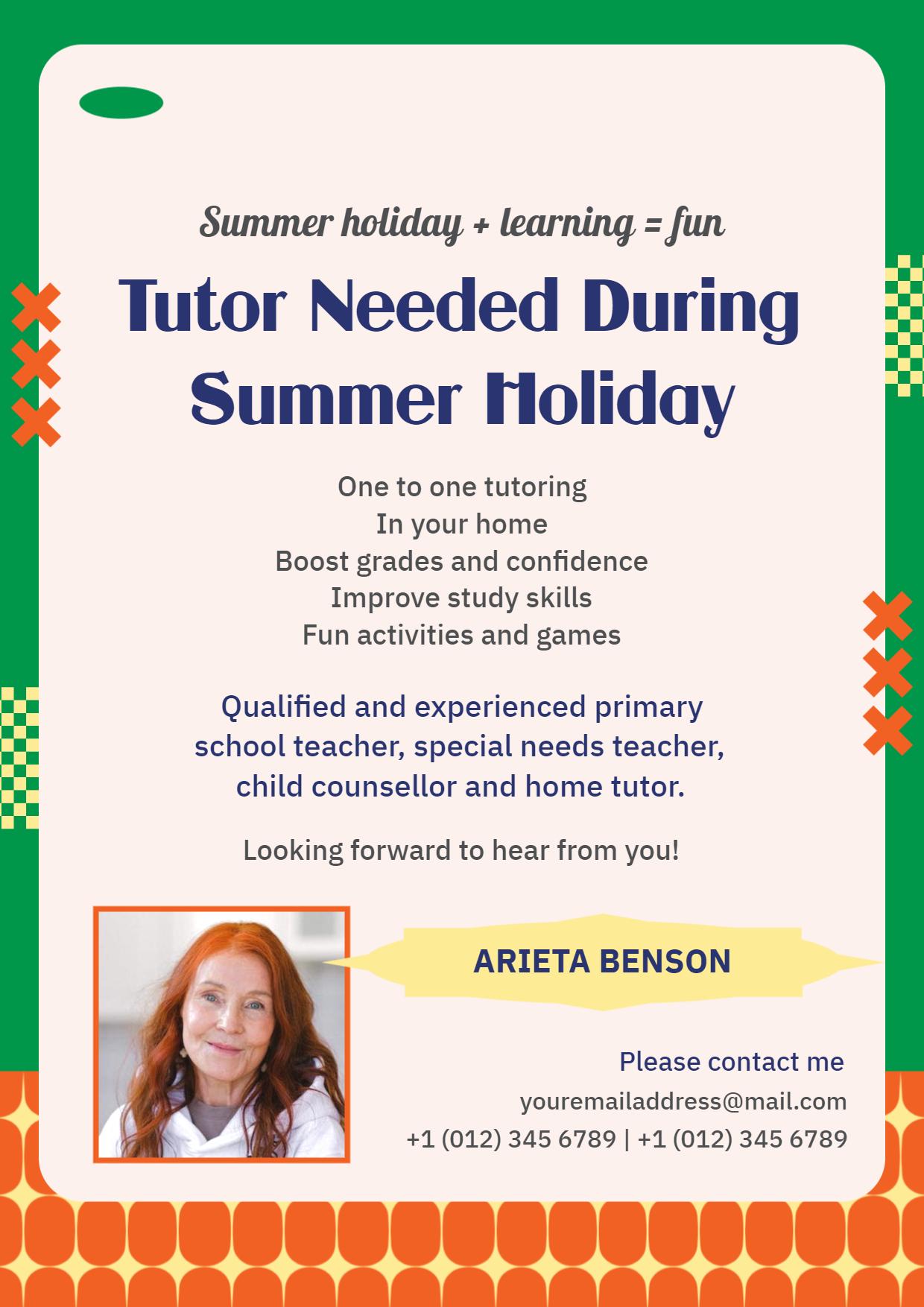 Summer Holiday Tutoring Services A4 Flyer Template