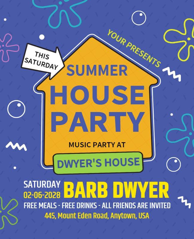 Summer House Music Party Event Flyer Template