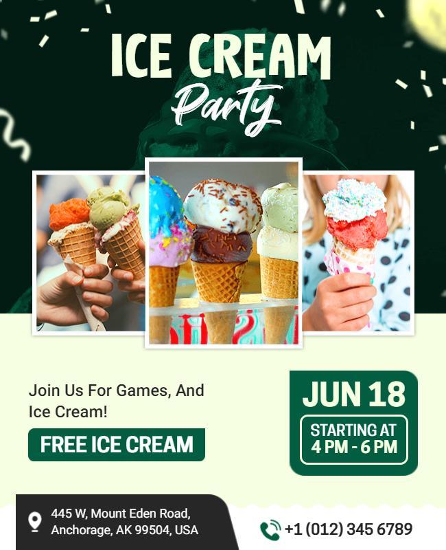 Summer Ice Cream Party Invitation Flyer Template