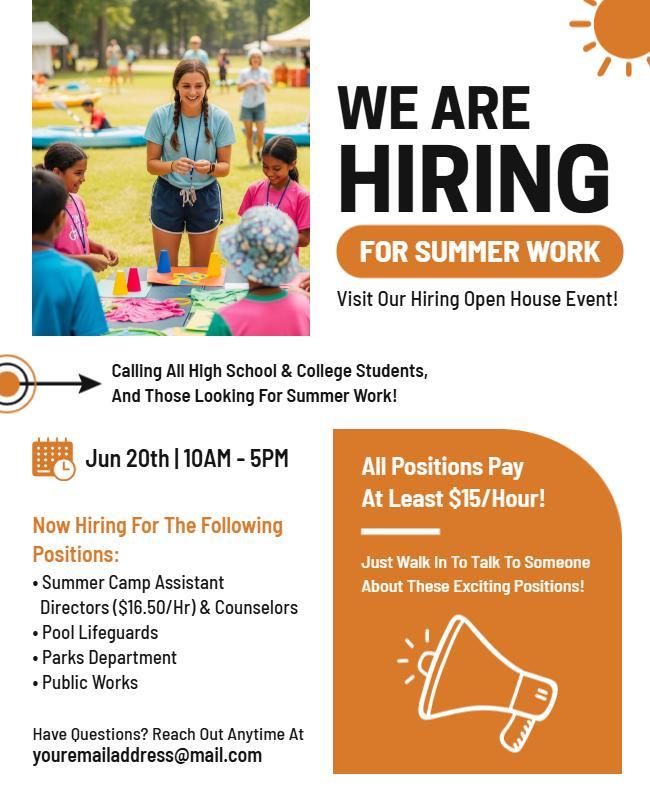 Summer Job Opportunity Hiring Flyer Template