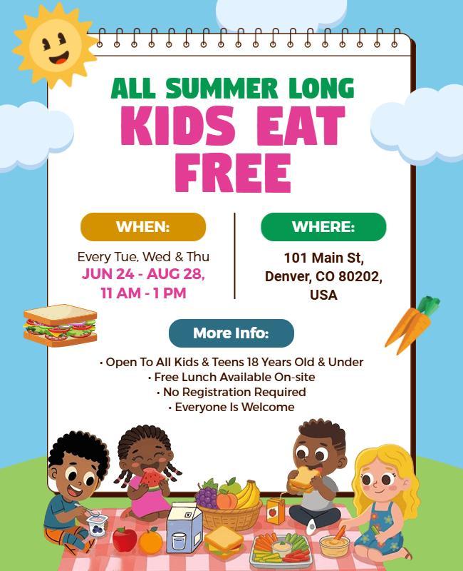 Summer Kids Eat Free Community Program Flyer Template