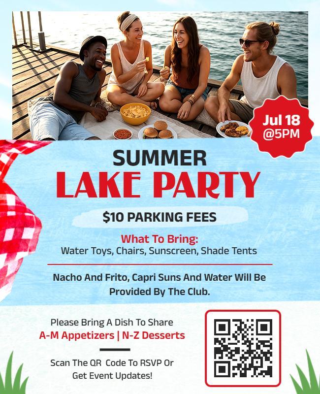 Summer Lake Party Picnic Gathering Flyer Template