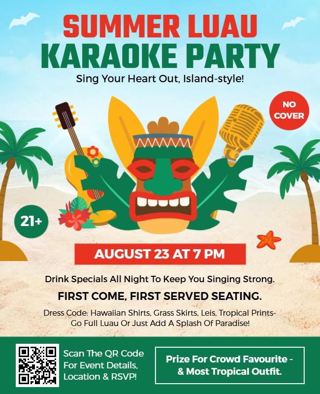 Summer Luau Karaoke Party Flyer Template