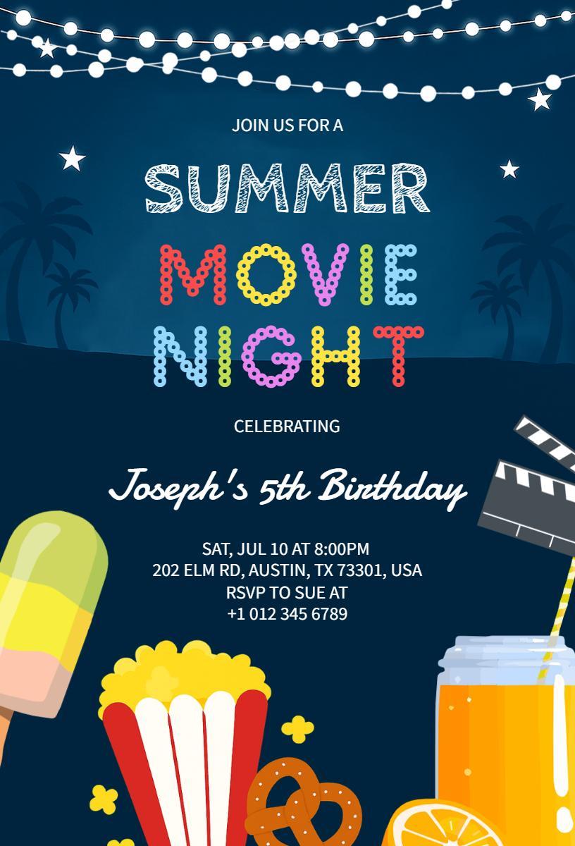 Summer Movie Night Birthday Celebration Invitation Template