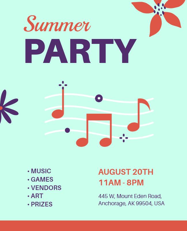 Summer Music and Games Party Flyer Template