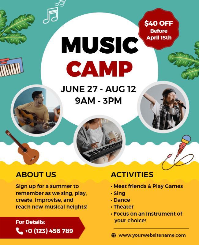 Summer Music Camp Activities Flyer Template