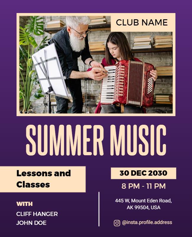 Summer Music Lessons and Classes Flyer Template