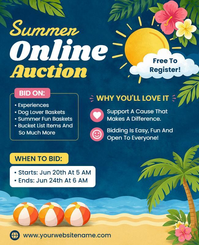 Summer Online Auction Event Flyer Template