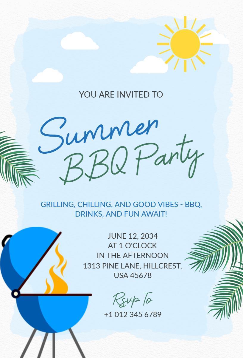 Summer Outdoor BBQ Party Celebration Invitation Template