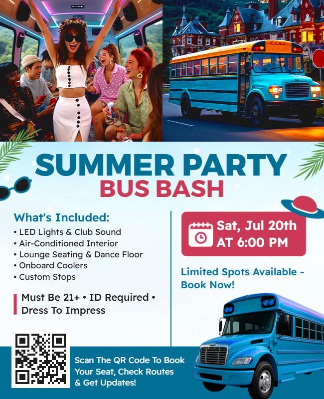 Summer Party Bus Bash Experience Flyer Template