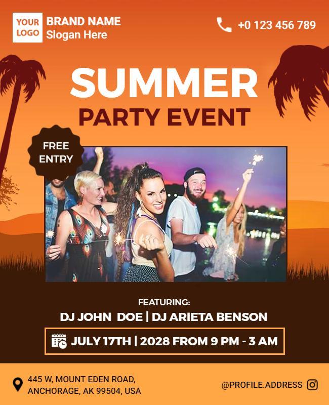 Summer Party Event with Dj and Dance Flyer Template