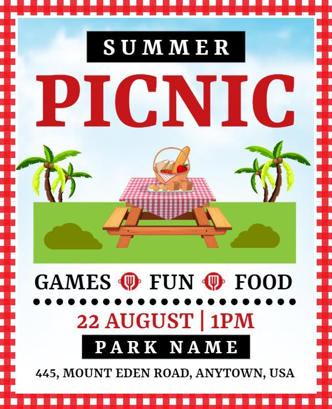 Summer Picnic Event Flyer with Games and Food Template