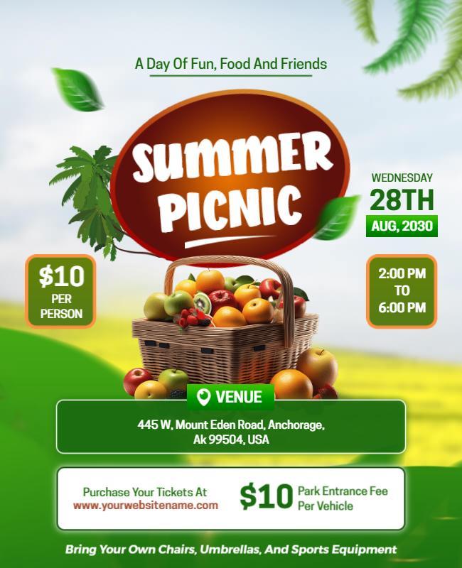 Vibrant Tropical Summer Picnic Event Flyer Template