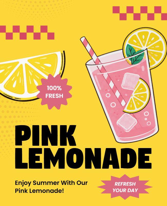 Summer Pink Lemonade Refreshment Poster Template