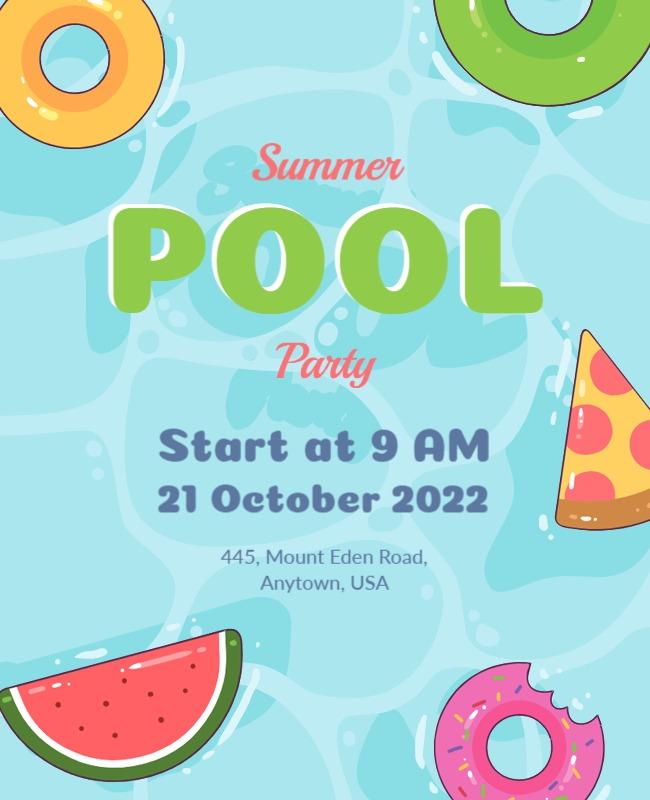 Colorful Summer Pool Party with Fun Foods Flyer Template