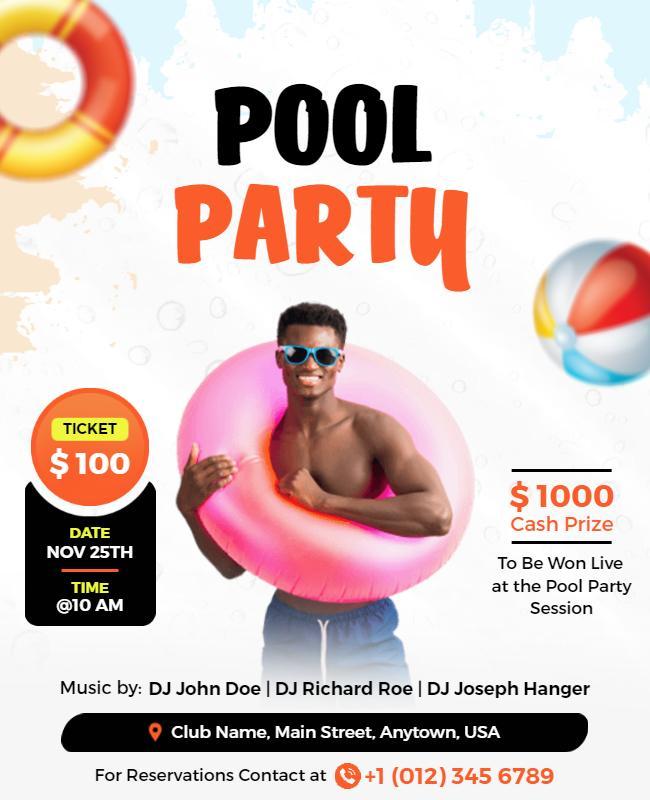 Colorful Fun Pool Party with Cash Prize Contest Flyer Template